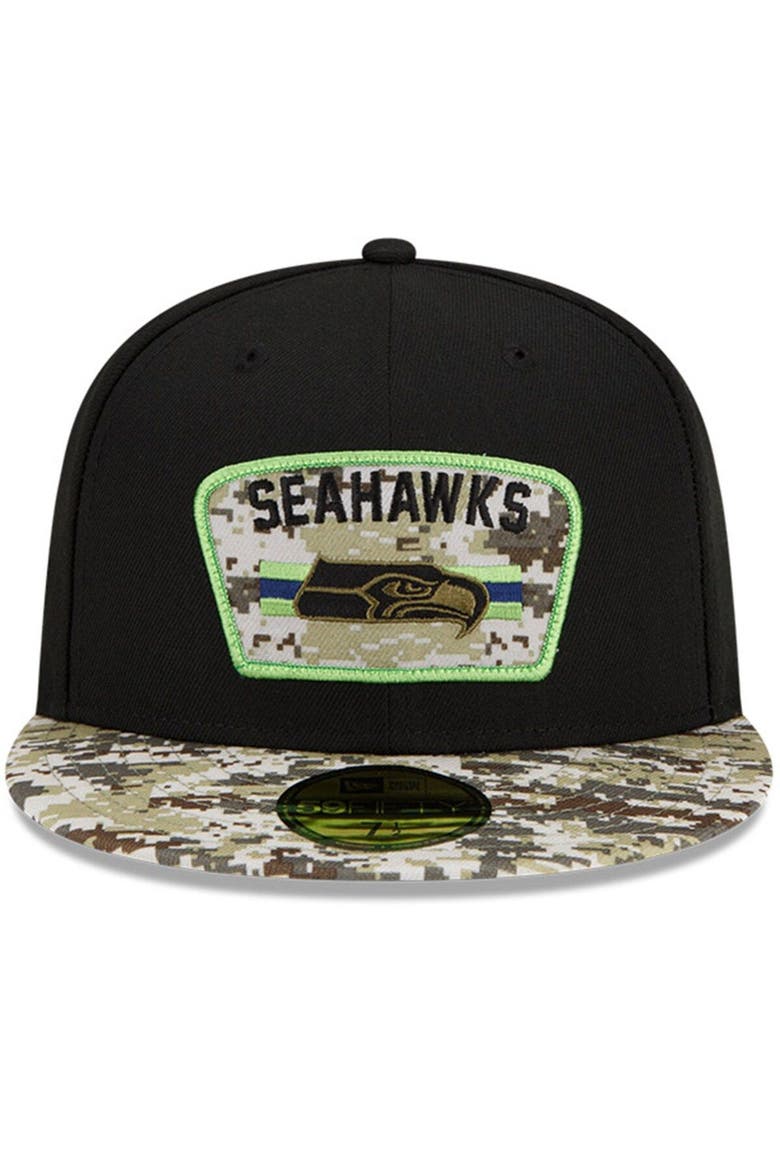 Men's New Era Black/Camo Seattle Seahawks 2021 Salute To Service 59FIFTY Fitted Hat, Alternate, color, Black