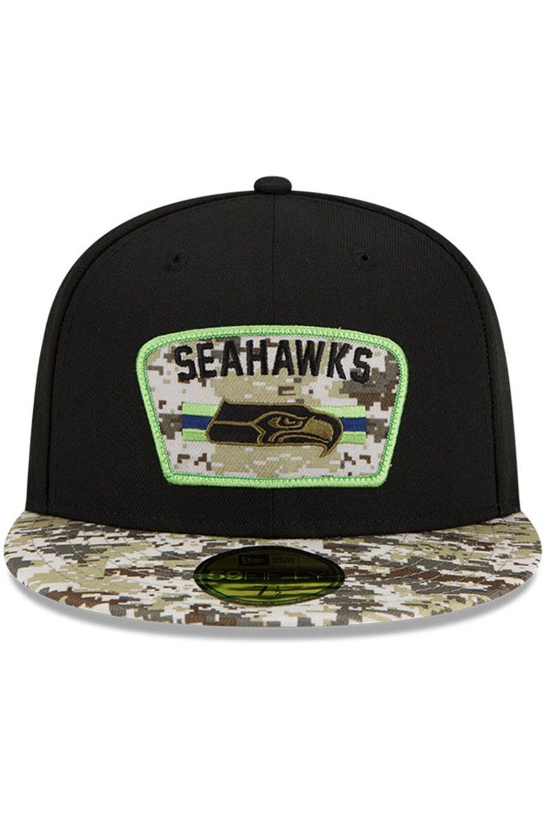 New Era Men's New Era Black/Camo Seattle Seahawks 2021 Salute To Service 59FIFTY Fitted Hat, Alternate, color,