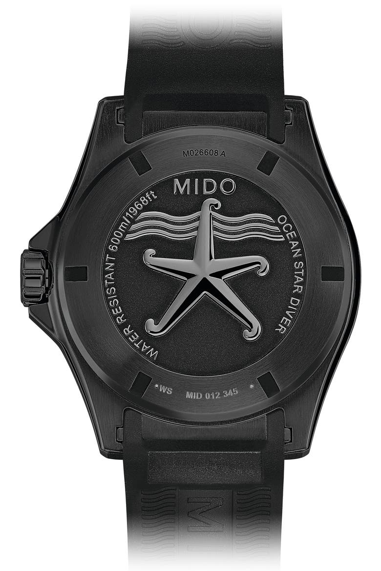 Ocean Star Diver 600 Automatic Rubber Strap Watch, 43.5mm, Alternate, color, BLACK/ SILVER