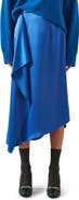 LK Bennett Zoe Side Ruffle Asymmetric Satin Midi Skirt
