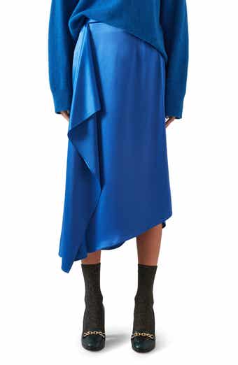 LK Bennett Zoe Side Ruffle Asymmetric Satin Midi Skirt