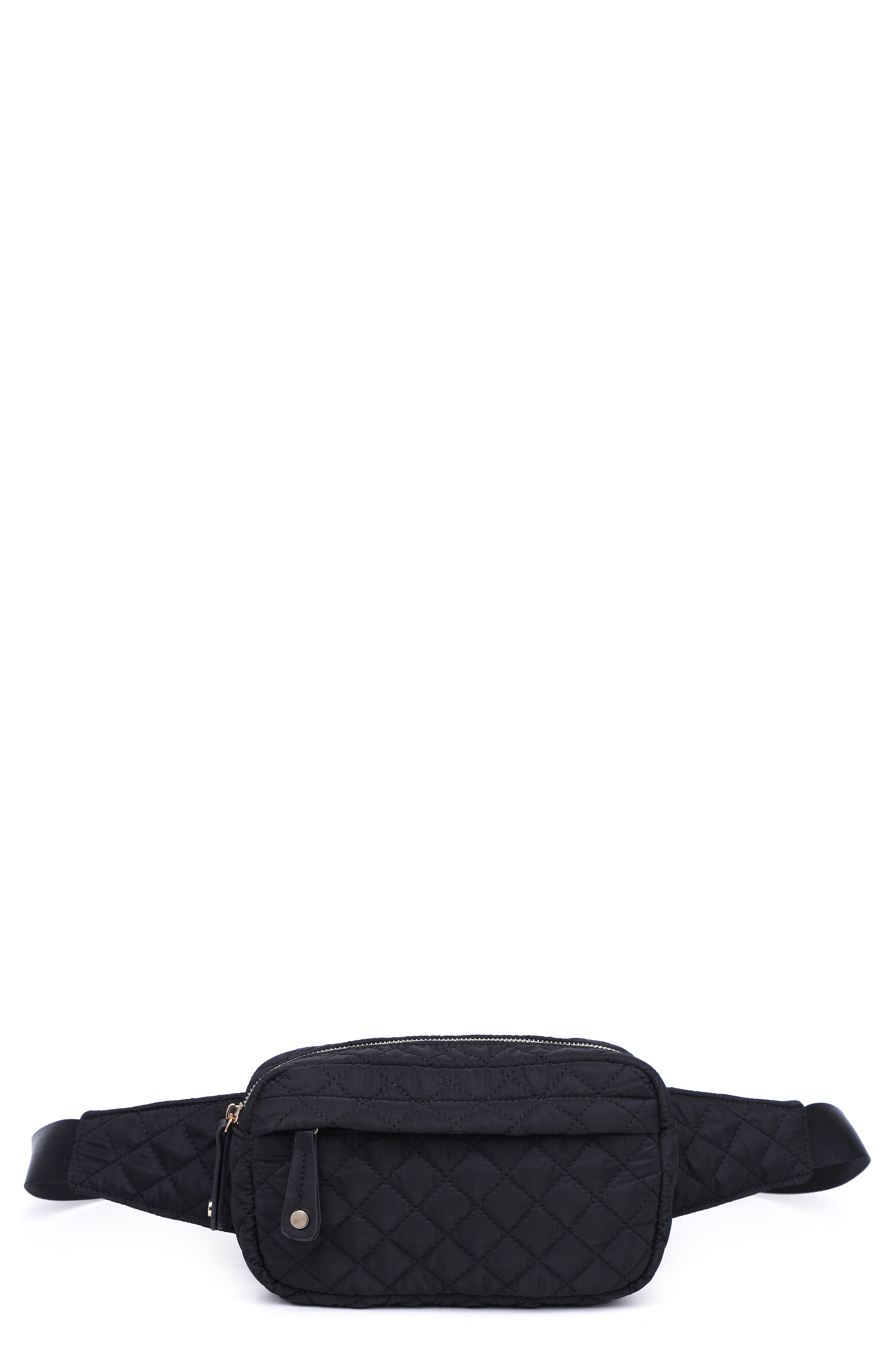 Quilted Nylon Belt Bag, Main, color, BLACK