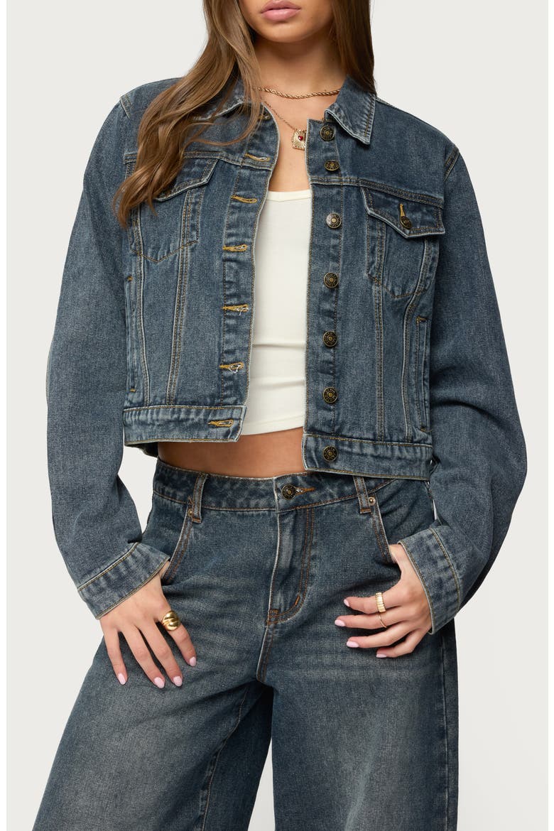 Barb Crop Nonstretch Denim Jacket, Main, color, DARK-BLUE