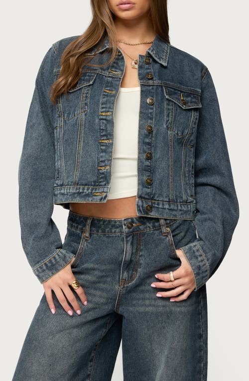 EDIKTED Barb Crop Nonstretch Denim Jacket in Dark-Blue at Nordstrom, Size Small