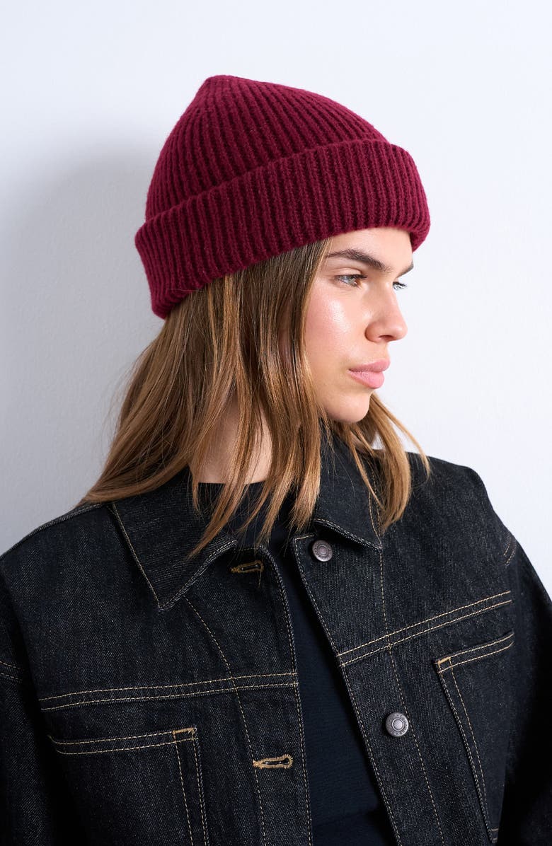 Topshop Henry Rib Beanie, Main, color, Burgundy