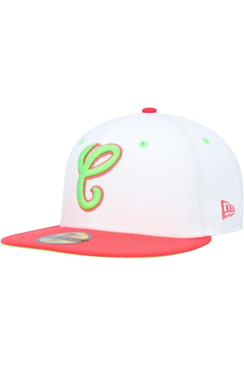 Men's New Era White/Coral Chicago White Sox Cooperstown Collection Comiskey Park 75th Anniversary Strawberry Lolli 59FIFTY Fitted Hat, Alternate, color, White