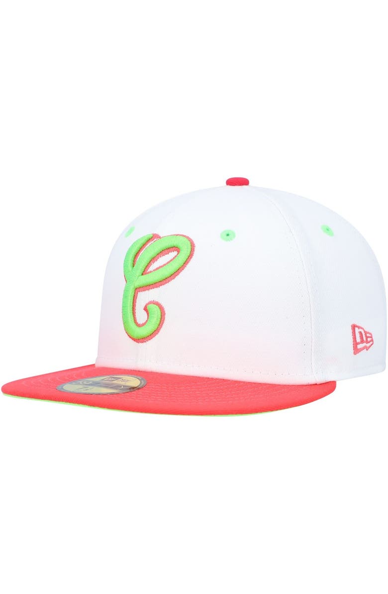 New Era Men's New Era White/Coral Chicago White Sox Cooperstown Collection Comiskey Park 75th Anniversary Strawberry Lolli 59FIFTY Fitted Hat, Alternate, color, White