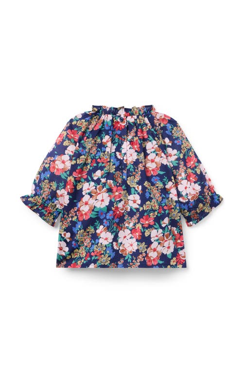 Janie And Jack Floral Ruffle Smocked Top In Blue