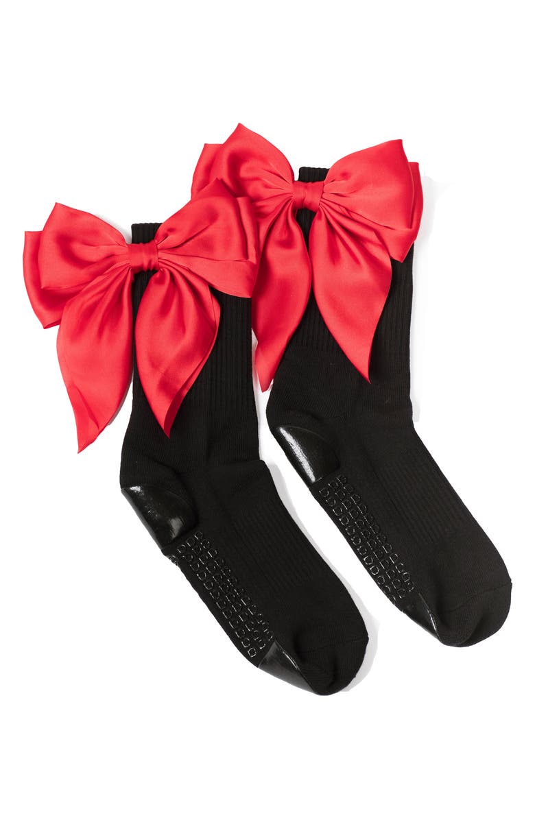 Arebesk Anna Bow No-Slip Grip Crew Socks, Alternate, color, Black