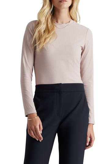 Shop Rhone Modern Rib Long Sleeve Knit T-shirt In Rose Dust