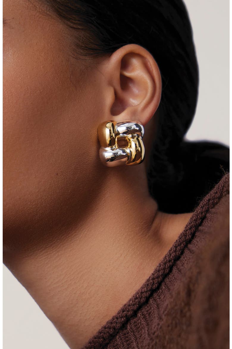 Medium Woven Square Earrings, Alternate, color, TWO-TONE