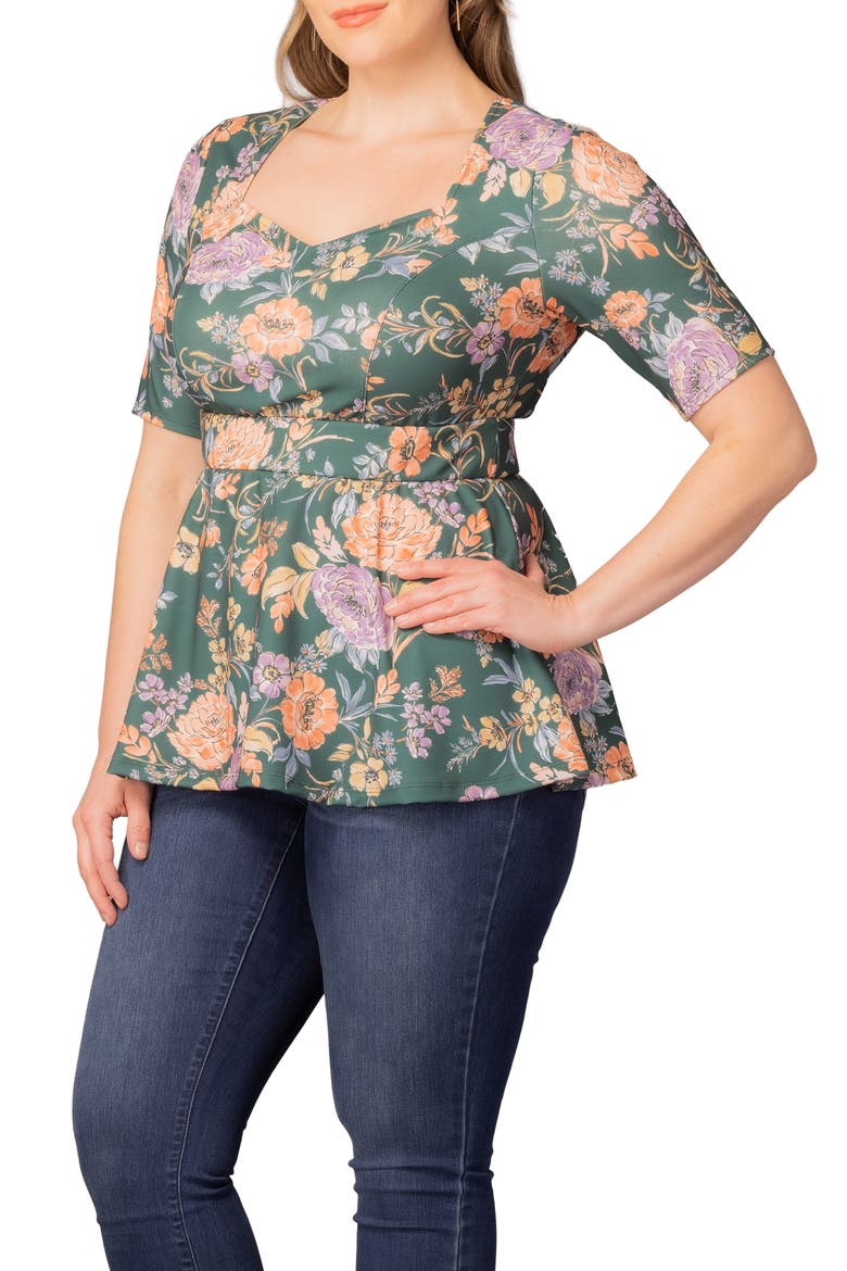 Posh Peplum Top, Alternate, color, GREEN GARDEN