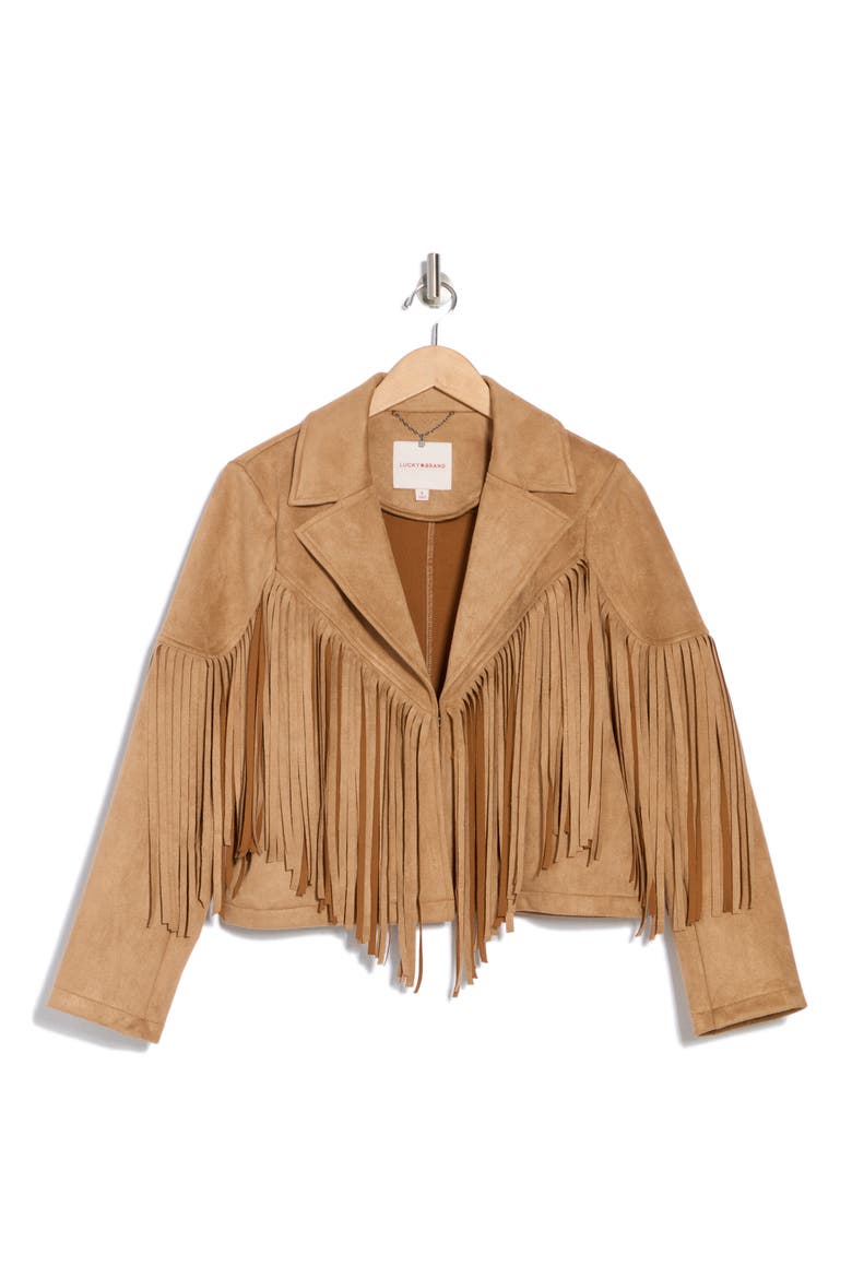 Notch Collar Fringe Crop Jacket, Alternate, color, CAMEL
