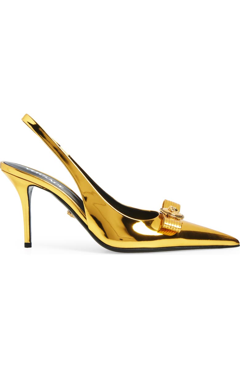 Versace Medusa Bow Metallic Pointed Toe Slingback Pump, Alternate, color, Gold-Versace Gold