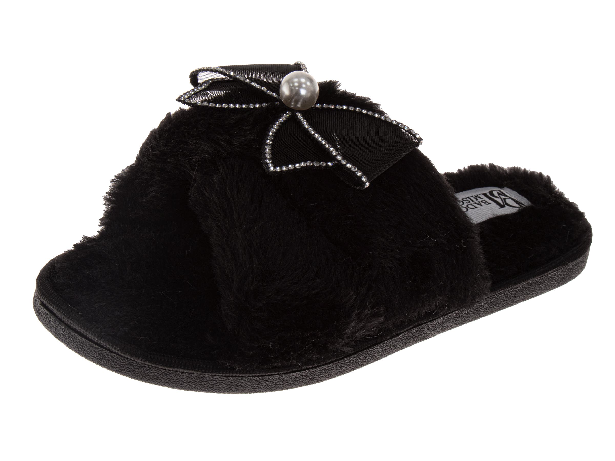 Womens Bow Comfort Slippers, Main, color, BLACK