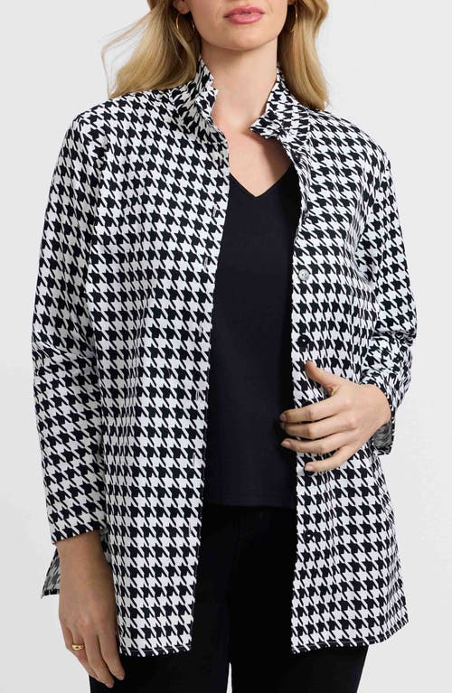 Foxcroft Carolina Houndstooth Print Cotton Button-up Shirt In Black