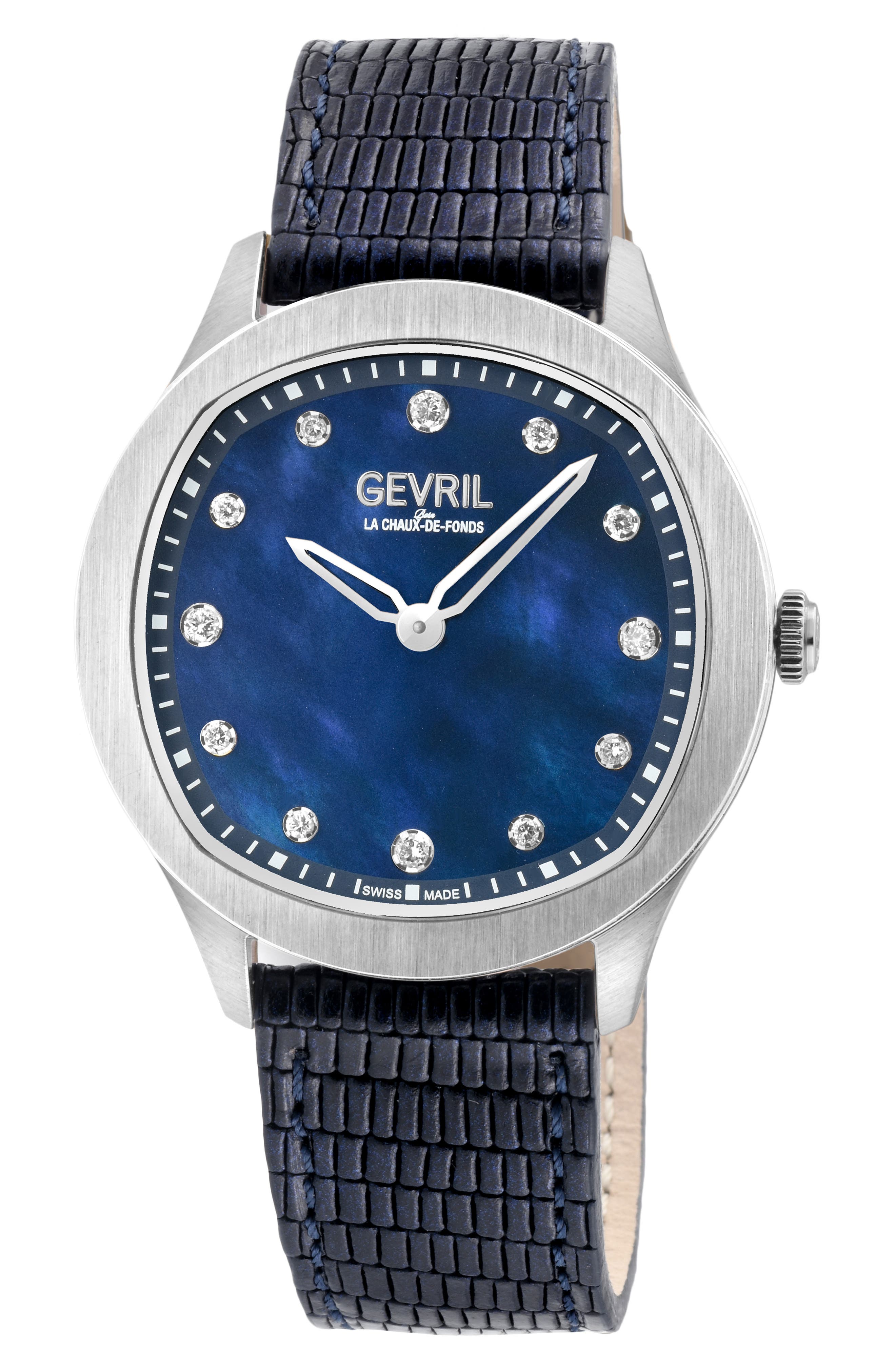 Diamond Edition GEVRIL Morcote Diamond Leather Strap Watch, 36mm (Limited Edition ...