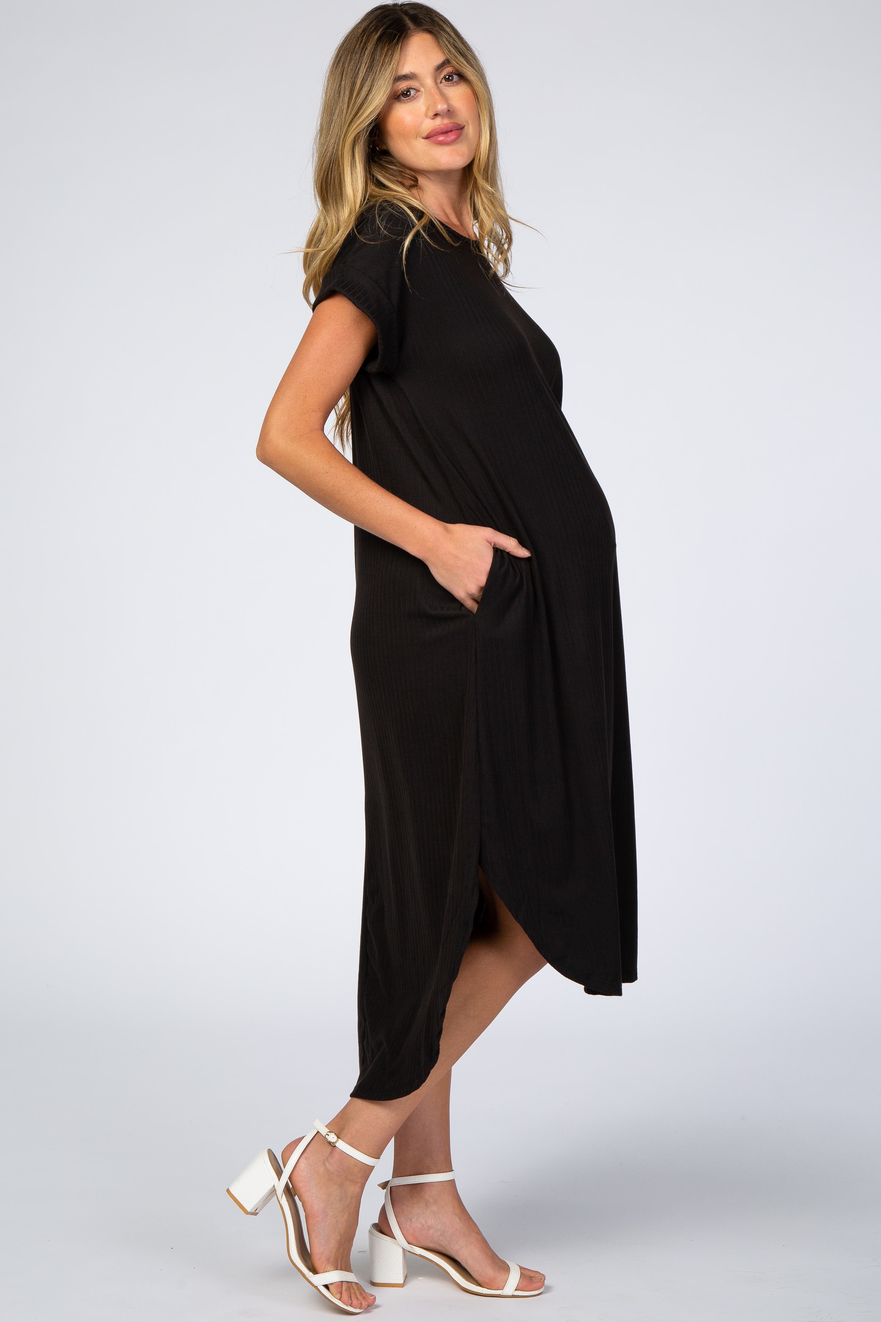 Ribbed Curved Hem Midi Dress - image 2