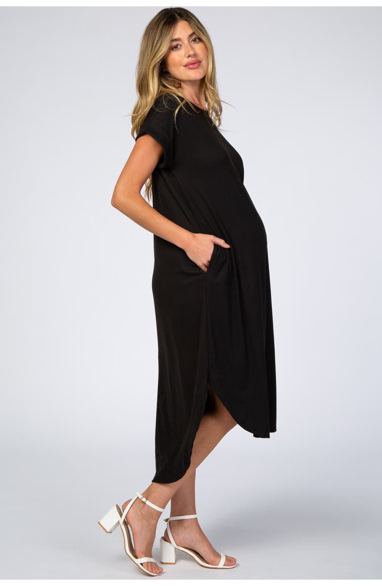 PinkBlush Ribbed Curved Hem Midi Dress, Alternate, color, Black