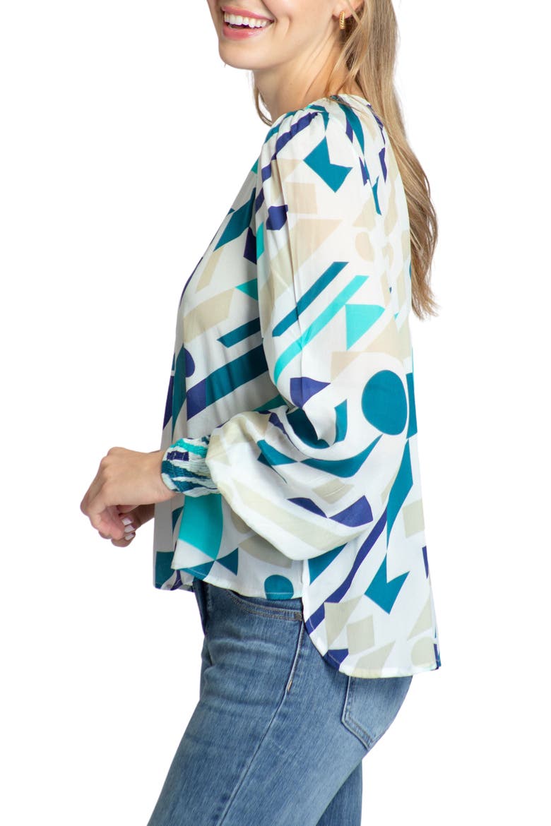 Leopard Print Gathered Neck Chiffon Top, Alternate, color, BLUE MULTI