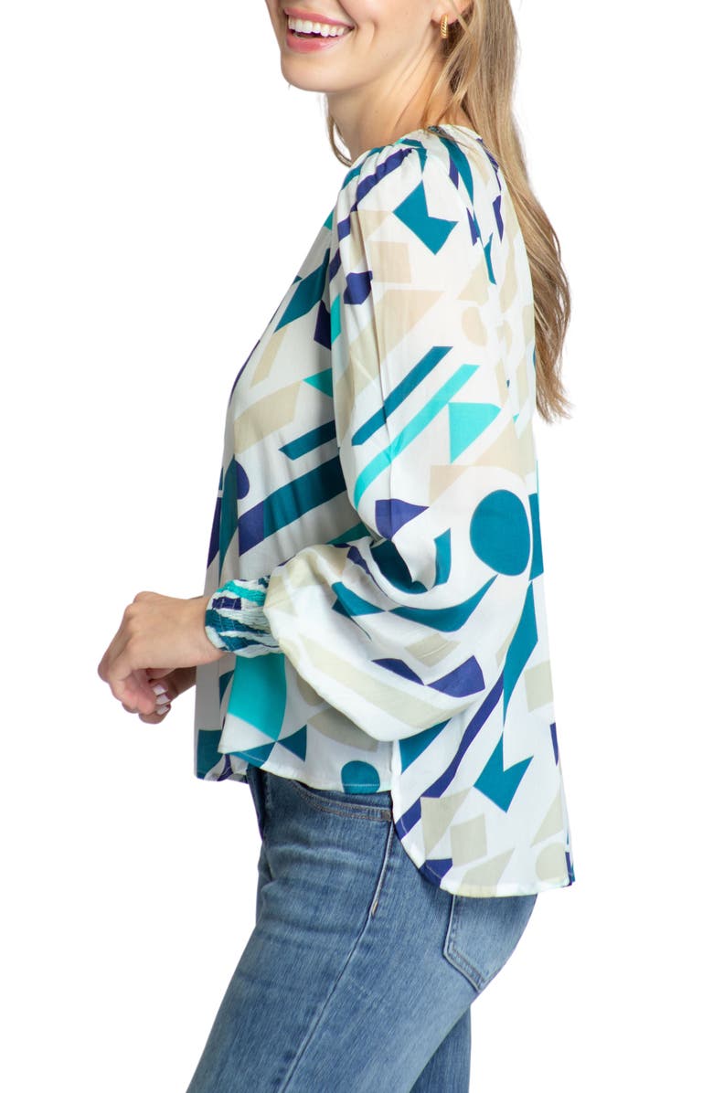 APNY Leopard Print Gathered Neck Chiffon Top, Alternate, color, Blue Multi