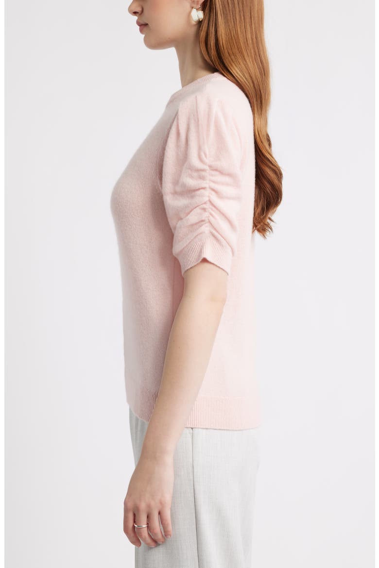 Ruched Short Sleeve Cashmere Sweater, Alternate, color, PINK DOGWOOD