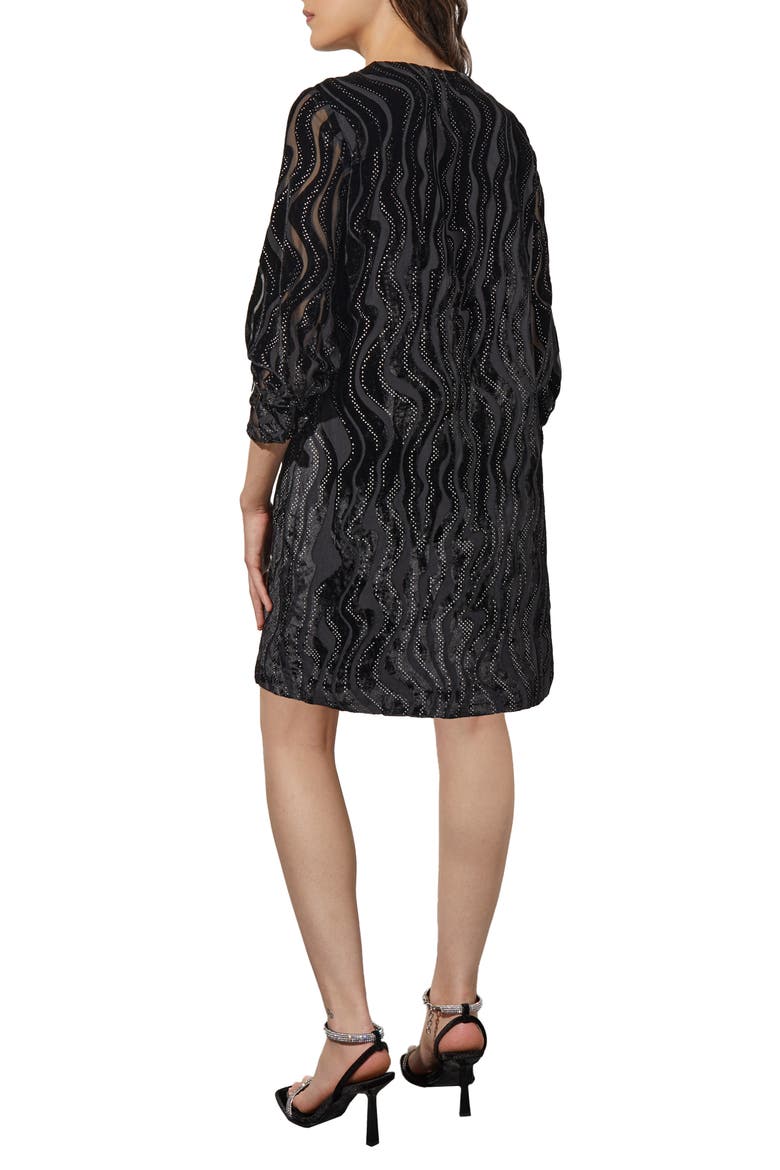 Beaded Velvet Burnout Shift Dress, Alternate, color, BLACK