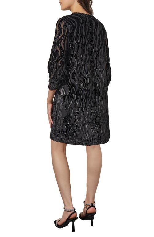 Ming Wang Beaded Velvet Burnout Shift Dress In Black