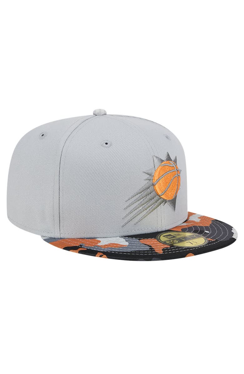 New Era Men's New Era Gray Phoenix Suns Active Color Camo Visor 59FIFTY Fitted Hat, Alternate, color, Gray