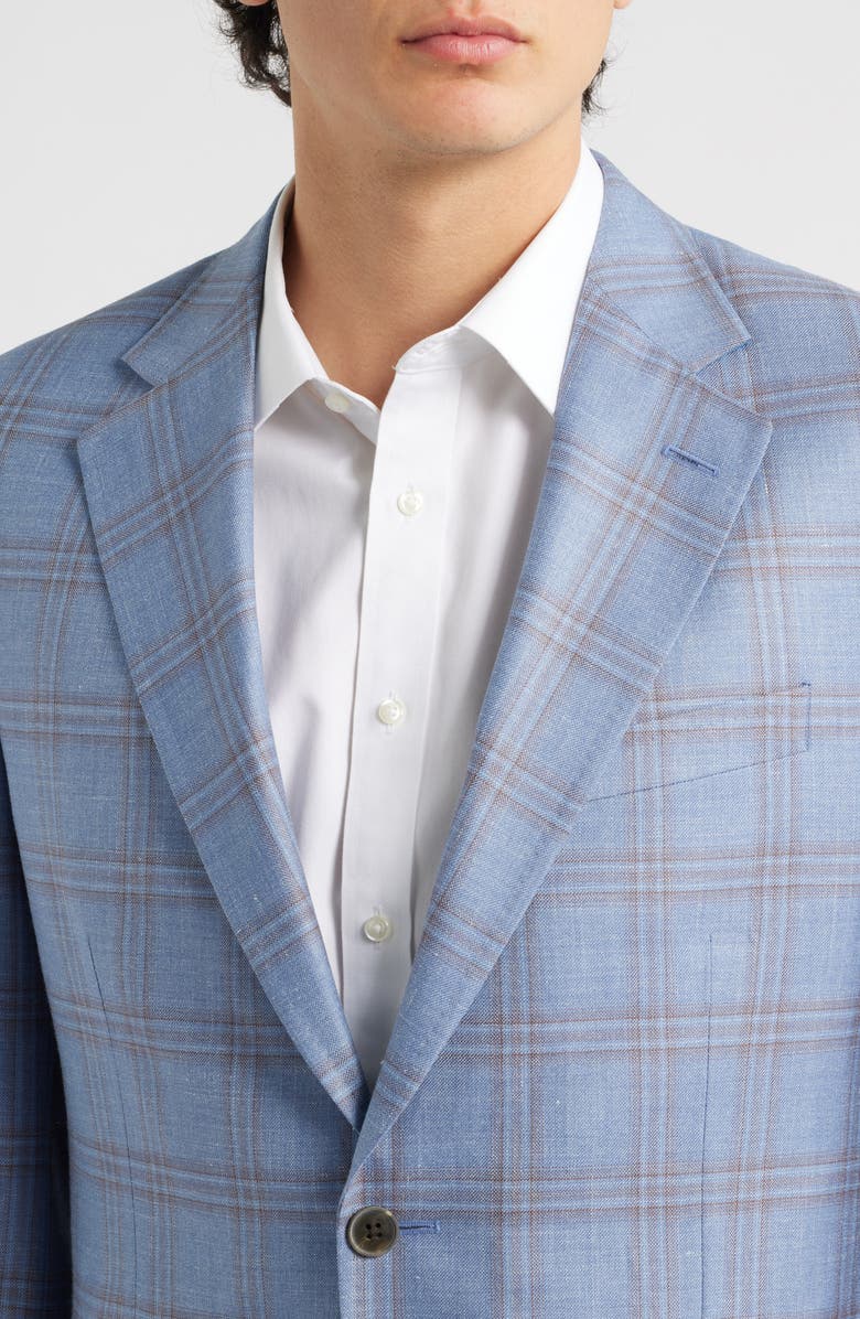 Peter Millar Hyperlight Soft Light Blue Plaid Wool & Silk Blend Sport Coat, Alternate, color, 