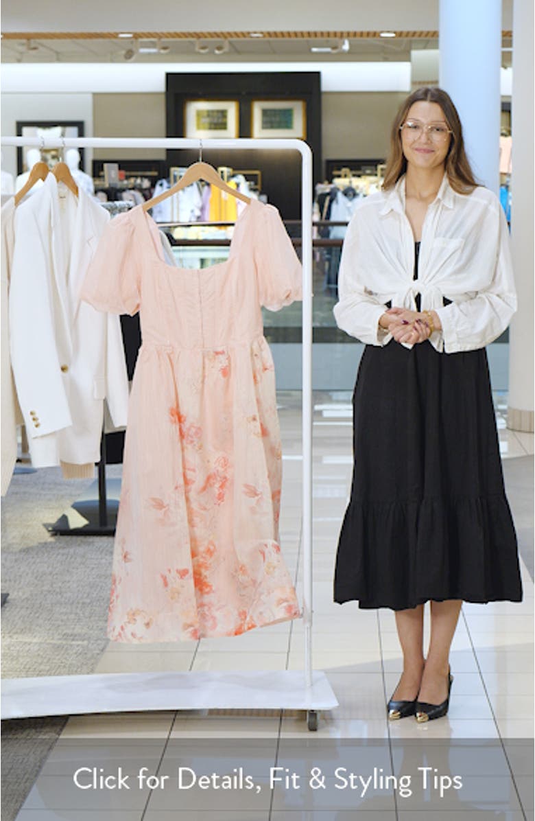Puff Sleeve Chiffon Fit & Flare Midi Dress, sales video thumbnail