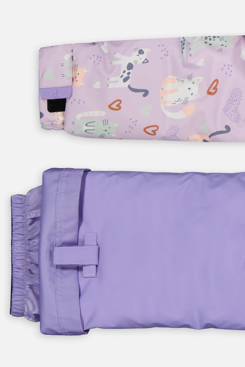 Discover Cats Faux Fur Hood Jacket & Suspender Pants Two Piece Snowsuit, Alternate, color, Purple Printed Cats