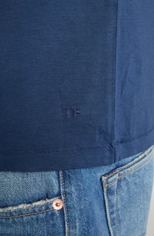 Tom Ford T-shirt With Round Neck And Short Sleeves In Denim Blue