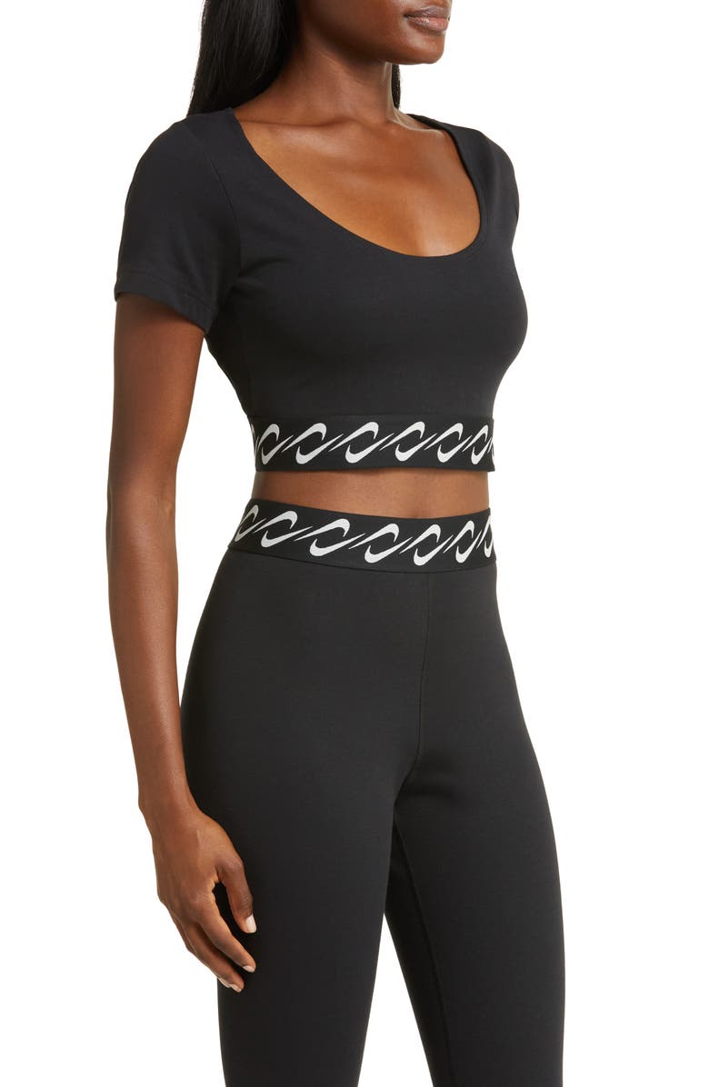 Nike Essentials Swoosh Taping Crop T-Shirt, Alternate, color,