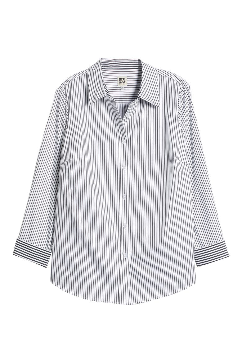Stripe Cotton Poplin Button-Up Shirt, Alternate, color, BRIGHT WHITE/ANNE BL