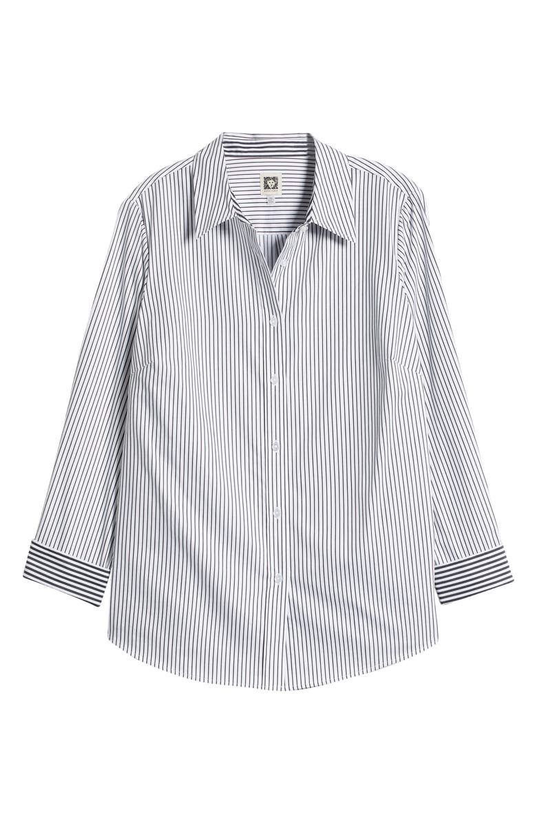Anne Klein Stripe Cotton Poplin Button-Up Shirt, Alternate, color,