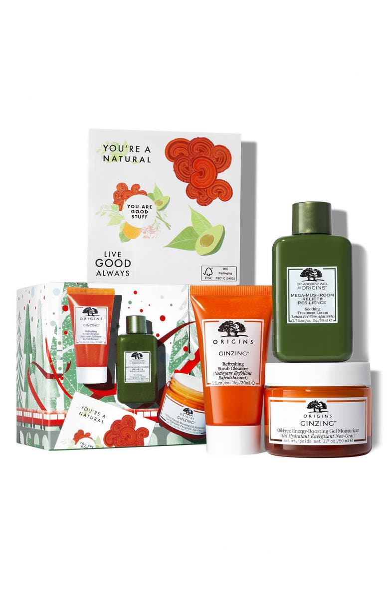 Origins Glow & Believe GinZing & Mega-Mushroom Hydrating Glow Set USD $48 Value, Main, color,