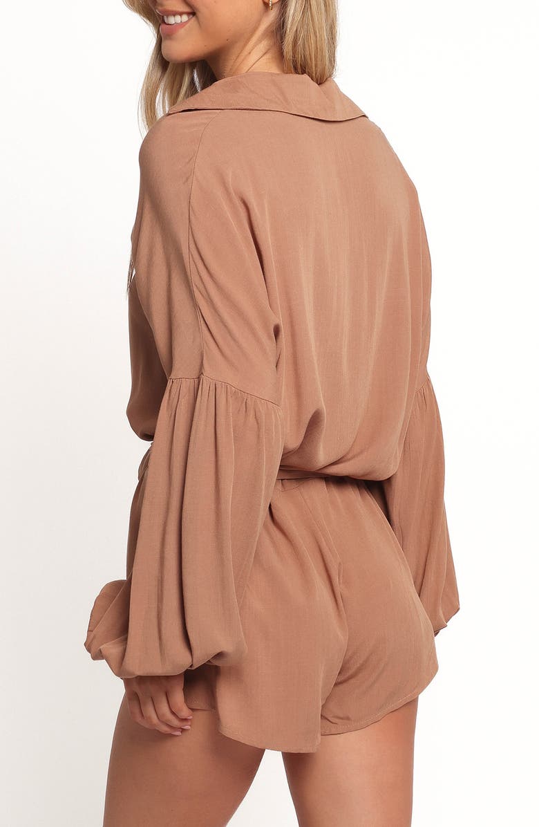 Petal & Pup Pali Long Sleeve Romper, Alternate, color, Mocha