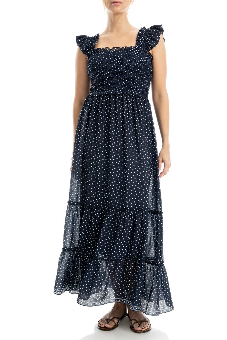 Flutter Sleeve Maxi Dress, Main, color, DARK NAVY DEMI SPACED DOT