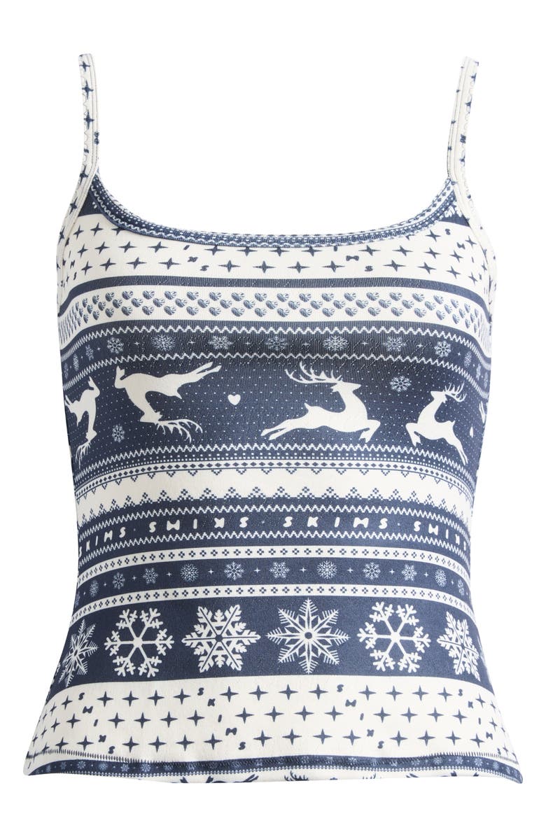SKIMS Fair Isle Plush Pointelle Camisole, Alternate, color, Navy Deer Fairisle