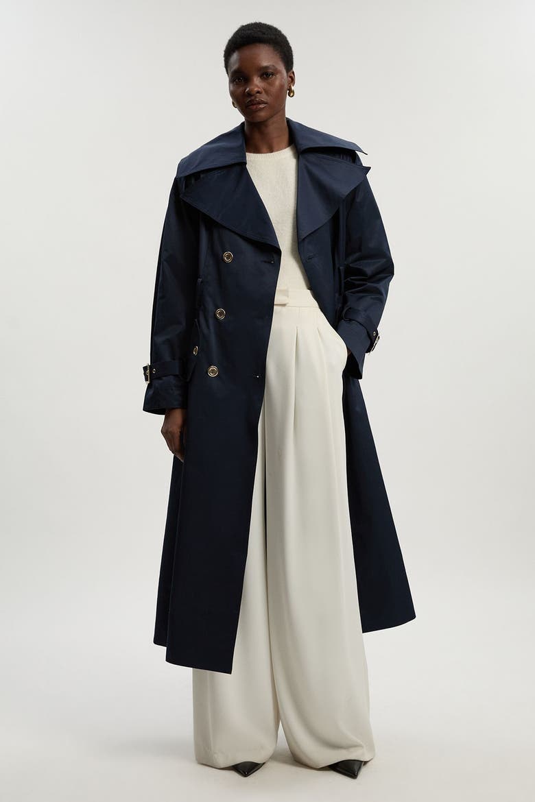 Cotton Sheen Belted Classic Trench Coat, Main, color, Navy