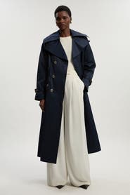 Karen Millen Cotton Sheen Belted Classic Trench Coat