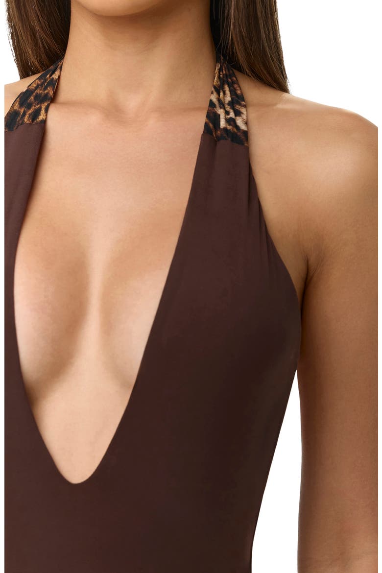 Deep Plunge Halter Bodysuit, Alternate, color, DARK CHOCOLATE