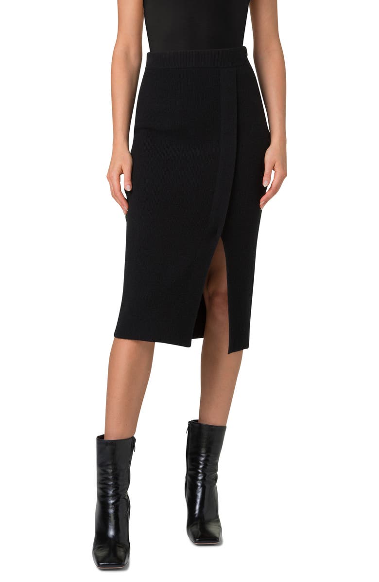 Akris Faux Wrap Stretch Cashmere Sweater Skirt, Main, color, 