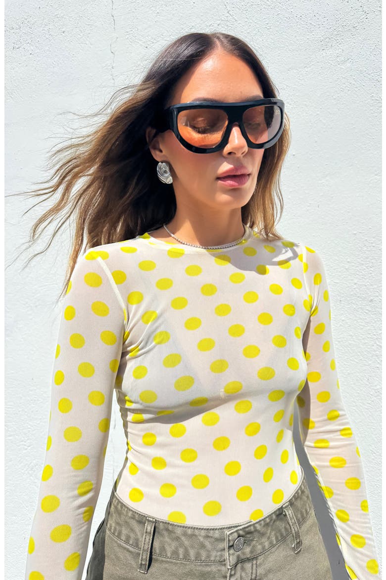 Kaylee Printed Long Sleeve Mesh Top, Alternate, color, SUN DOT
