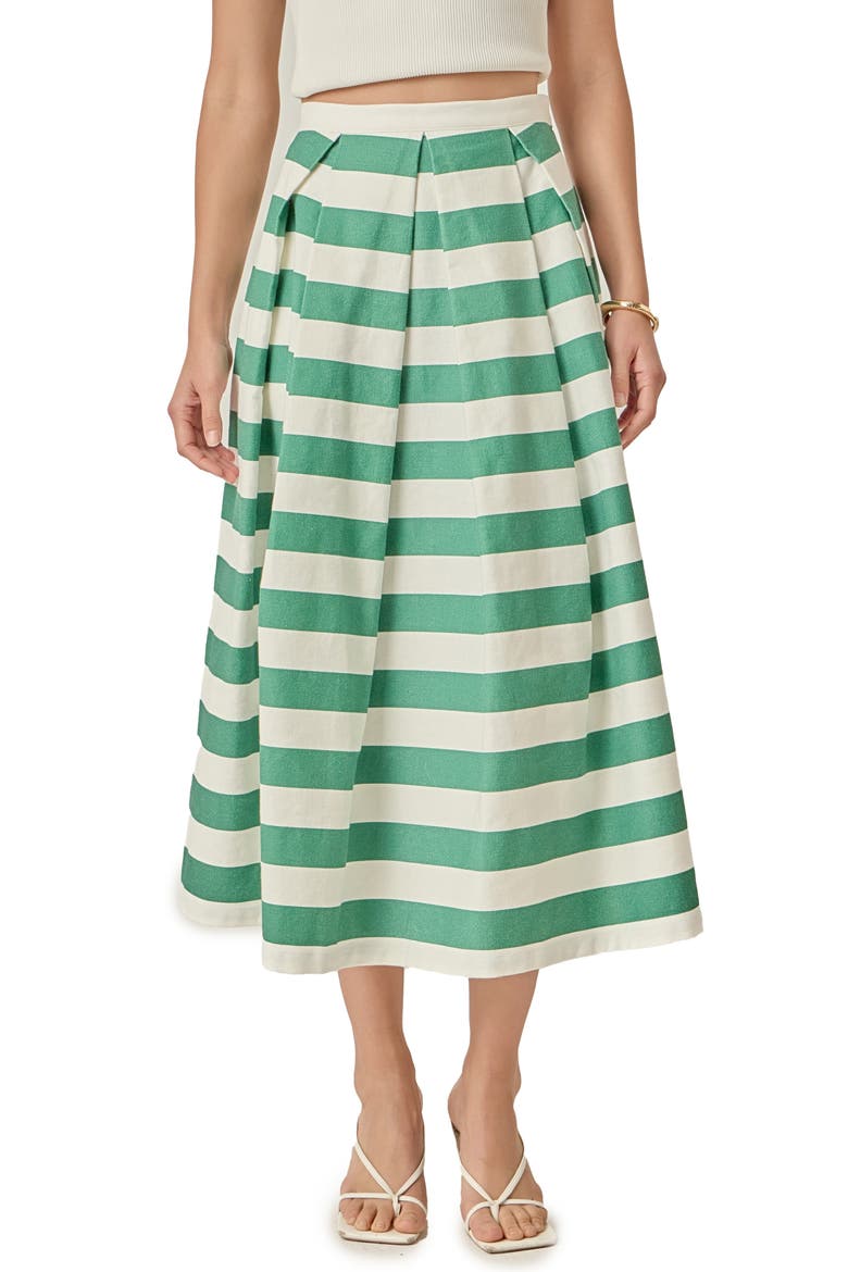 Bold Stripe Cotton Midi Skirt, Main, color, GREEN/ WHITE