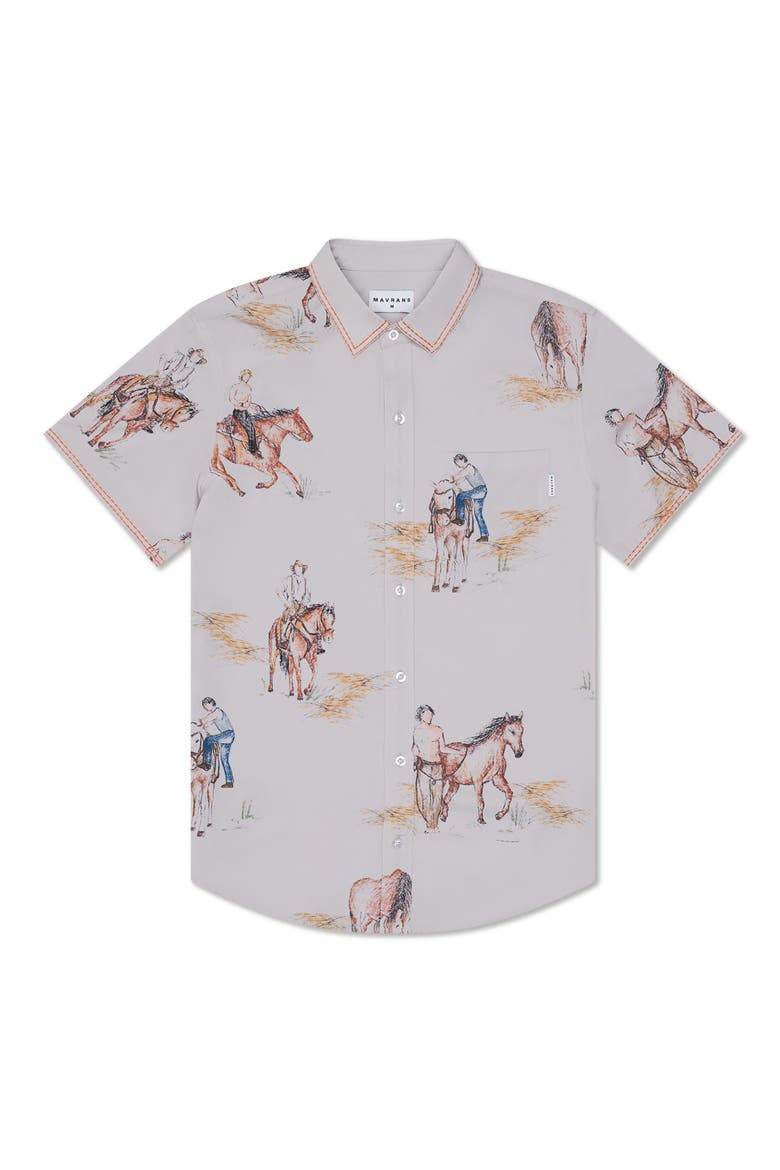 Horse Weekend Short Sleeve Button-Up Shirt, Main, color, ORANGE MULTI