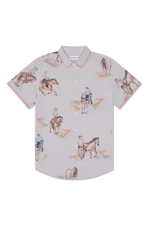 Horse Weekend Short Sleeve Button-Up Shirt