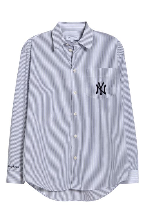 Sporty And Rich Sporty & Rich Gender Inclusive New York Yankees Serif Stripe Poplin Button-up Shirt In Animal Print