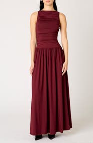 Nia Clea Ruched Sleeveless Drop Waist Maxi Dress